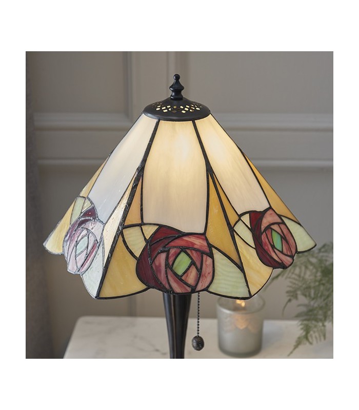 1 Light Medium Table Lamp Tiffany Glass, Dark Bronze Paint with Highlights, E27 - 3
