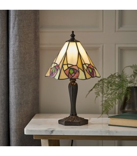 1 Light Small Table Lamp Tiffany Glass, Dark Bronze Paint with Highlights, E14 - 2