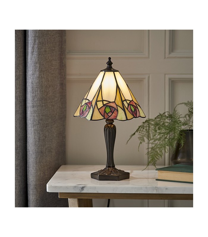 1 Light Small Table Lamp Tiffany Glass, Dark Bronze Paint with Highlights, E14 - 2