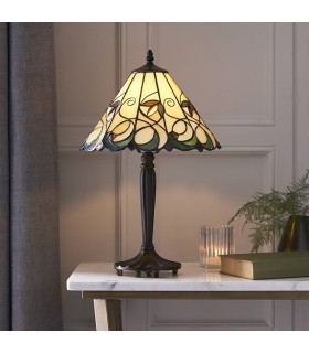 1 Light Small Table Lamp Tiffany Glass, Dark Bronze Paint with Highlights, E27 - 2