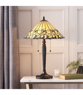 2 Light Medium Table Lamp Tiffany Glass, Dark Bronze Paint with Highlights, E27 - 2