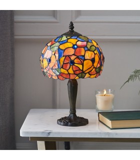 1 Light Small Table Lamp Tiffany Glass, Dark Bronze Paint with Highlights, E14 - 2