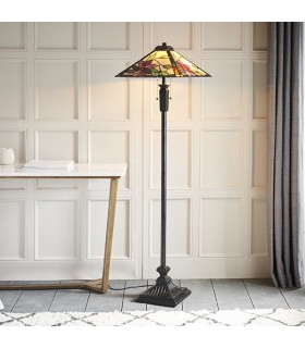 2 Light Floor Lamp Dark Bronze, Tiffany Glass, E27 - 2