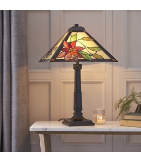 2 Light Medium Table Lamp Dark Bronze, Tiffany Glass, E27 - 2