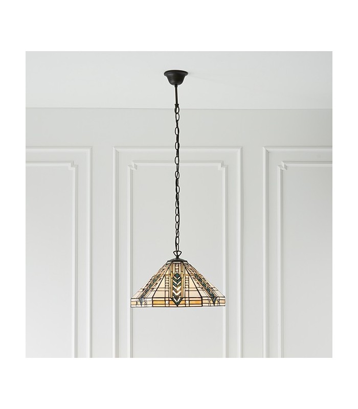 1 Light Medium Ceiling Pendant Dark Bronze, Tiffany glass, E27 - 3