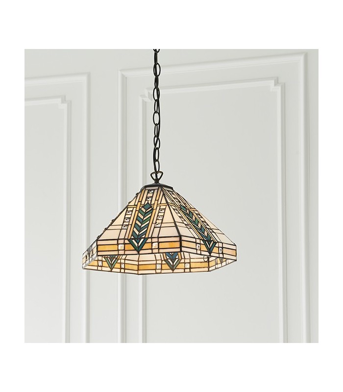 1 Light Medium Ceiling Pendant Dark Bronze, Tiffany glass, E27 - 4