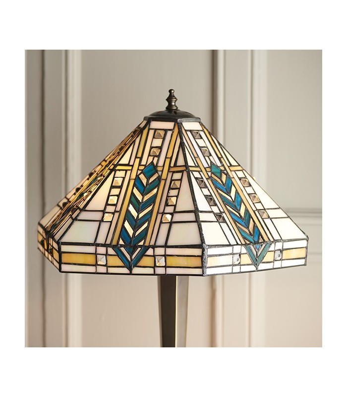 2 Light Medium Table Lamp Tiffany Glass, Deep Antique Patina, E27 - 3
