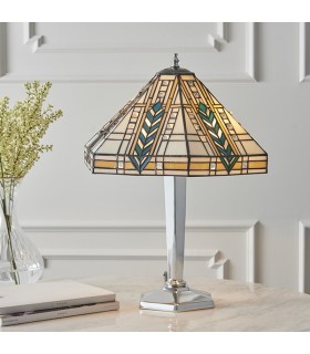 2 Light Medium Table Lamp Polished Aluminium, Tiffany Glass, E27 - 2