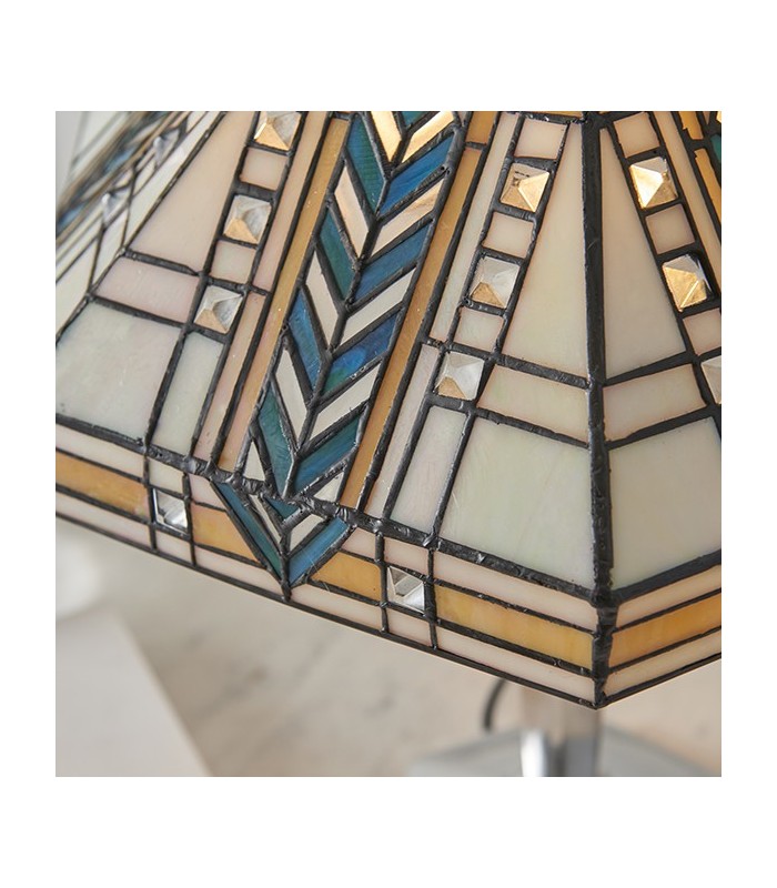 2 Light Medium Table Lamp Polished Aluminium, Tiffany Glass, E27 - 4