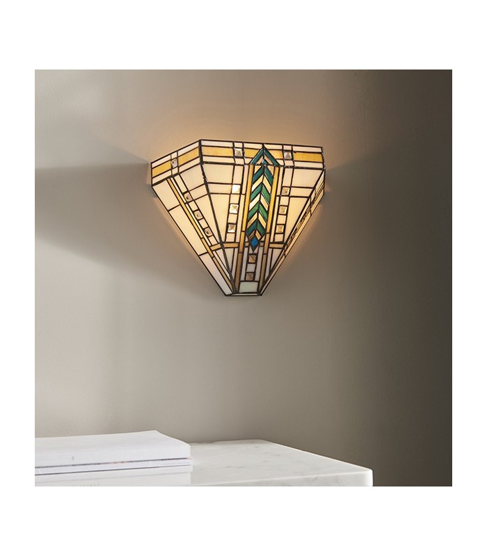 1 Light Indoor Wall Uplighter Dark Bronze with Tiffany Glass, E14 - 2