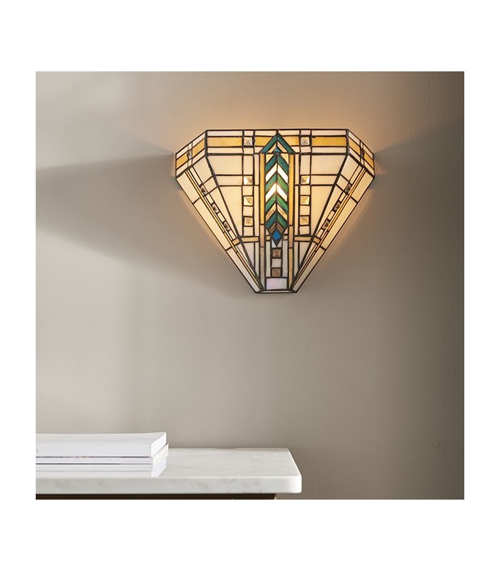 1 Light Indoor Wall Uplighter Dark Bronze with Tiffany Glass, E14 - 3
