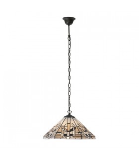 1 Light Medium Ceiling Pendant Dark Bronze, Tiffany glass, E27 - 2