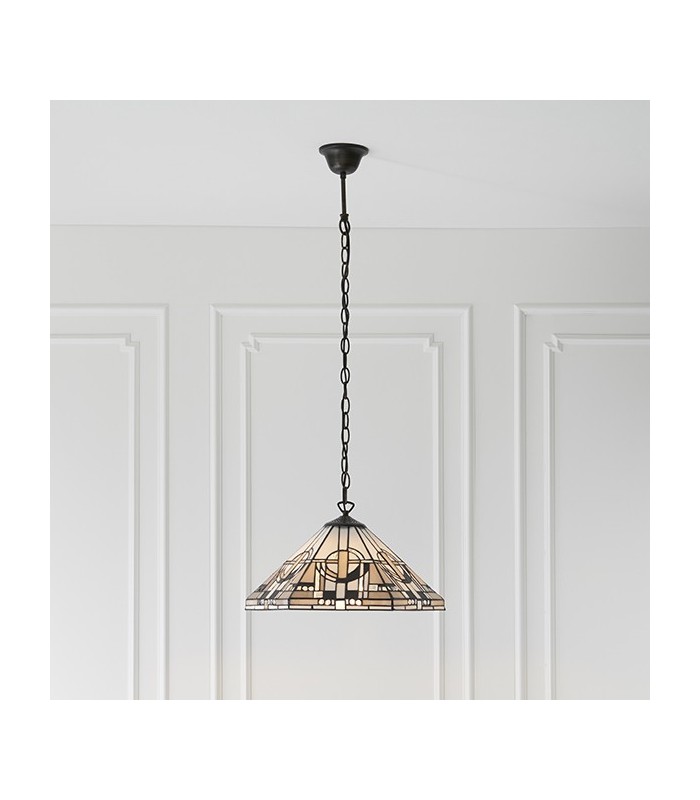 1 Light Medium Ceiling Pendant Dark Bronze, Tiffany glass, E27 - 3
