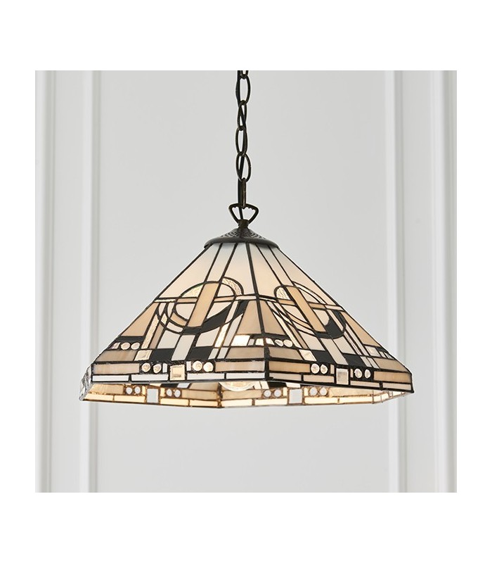 1 Light Medium Ceiling Pendant Dark Bronze, Tiffany glass, E27 - 4