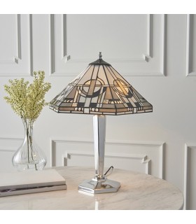 2 Light Medium Table Lamp Polished Aluminium, Tiffany Glass, E27 - 2