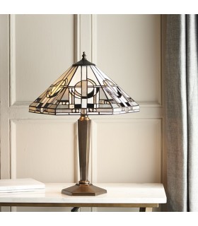 2 Light Medium Table Lamp Tiffany Glass, Deep Antique Patina, E27 - 2