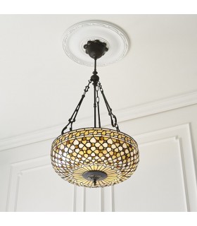 3 Light Large Inverted Ceiling Pendant Dark Bronze, Tiffany glass, E27 - 2