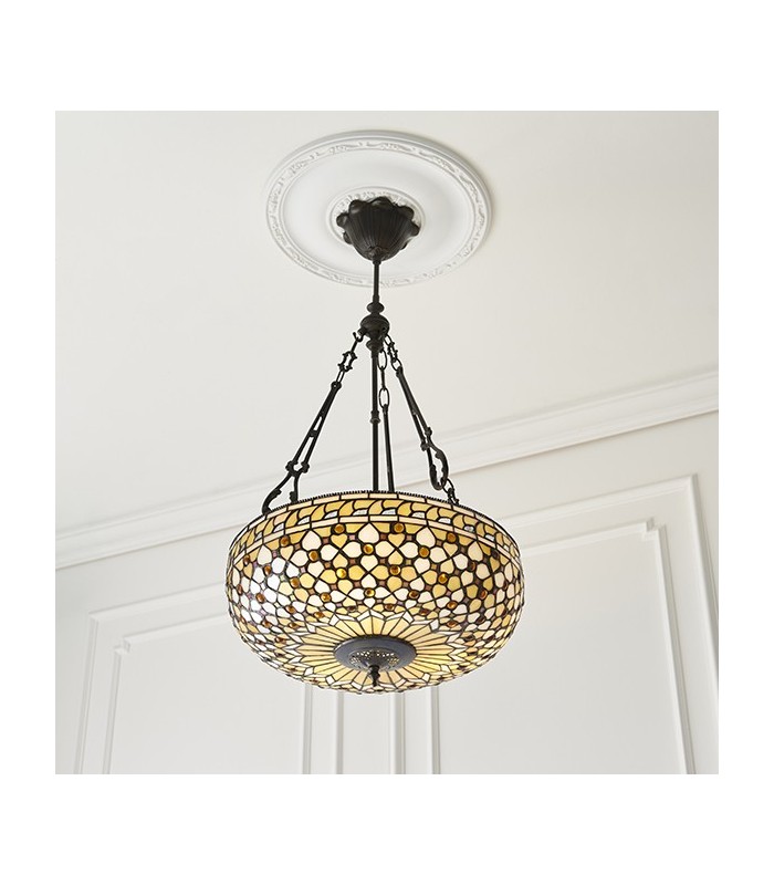 3 Light Large Inverted Ceiling Pendant Dark Bronze, Tiffany glass, E27 - 2