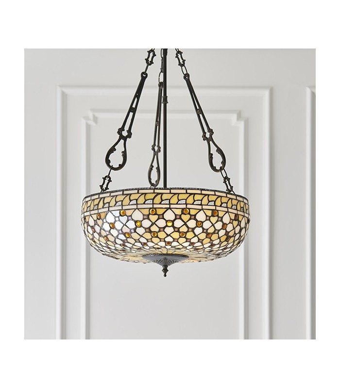 3 Light Large Inverted Ceiling Pendant Dark Bronze, Tiffany glass, E27 - 3