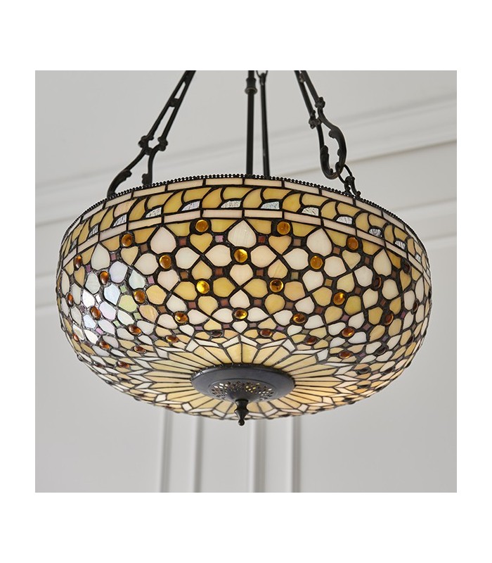 3 Light Large Inverted Ceiling Pendant Dark Bronze, Tiffany glass, E27 - 4