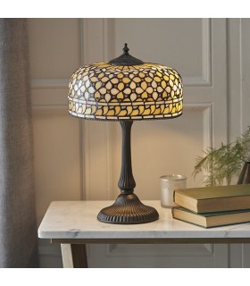 2 Light Medium Table Lamp Dark Bronze, Tiffany Glass, E14 - 2