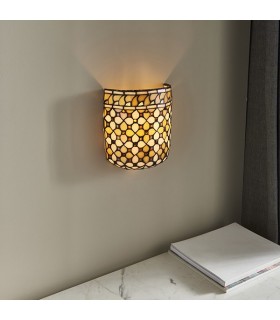 1 Light Indoor Wall Uplighter Dark Bronze with Tiffany Glass, E14 - 2