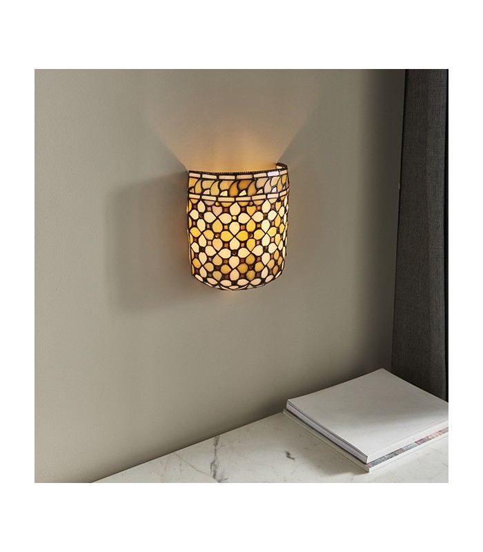 1 Light Indoor Wall Uplighter Dark Bronze with Tiffany Glass, E14 - 2