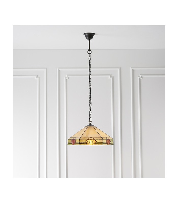 1 Light Medium Ceiling Pendant Dark Bronze, Tiffany glass, E27 - 3