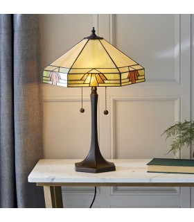 2 Light Medium Table Lamp Dark Bronze, Tiffany Glass, E27 - 2
