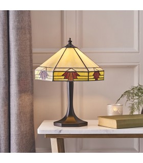 1 Light Small Table Lamp Dark Bronze, Tiffany Glass, E14 - 2