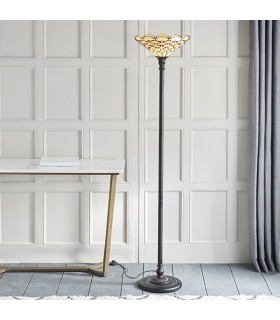 1 Light Pearl Floor Lamp Uplighter Dark Bronze, Tiffany Glass, E27 - 2