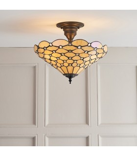 3 Light Medium Semi Flush Ceiling Light Bronze, Tiffany glass, E27 - 2