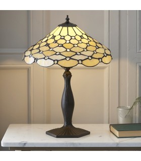 1 Light Medium Pearl Table Lamp Dark Bronze, Tiffany Glass, E27 - 2