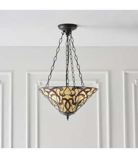 3 Light Medium Inverted Ceiling Pendant Bronze, Tiffany glass, E27 - 2