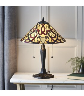 2 Light Medium Table Lamp Dark Bronze, Tiffany Glass, E27 - 2