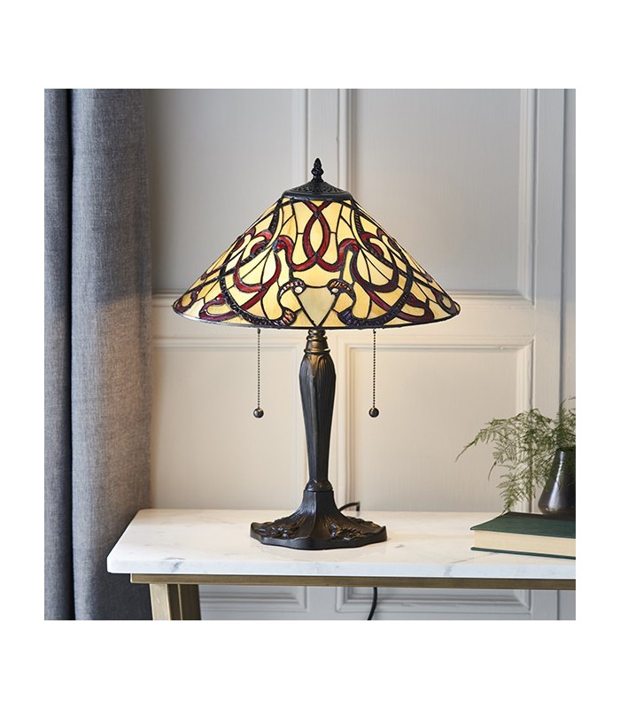 2 Light Medium Table Lamp Dark Bronze, Tiffany Glass, E27 - 2