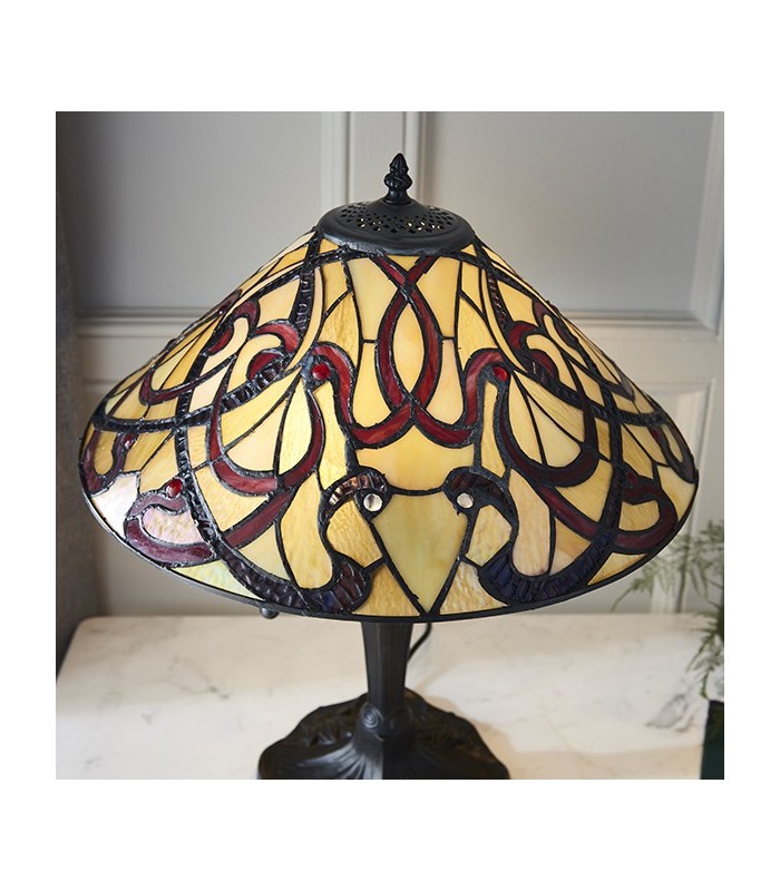 2 Light Medium Table Lamp Dark Bronze, Tiffany Glass, E27 - 3