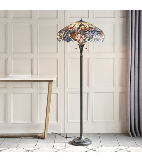 2 Light Floor Lamp Dark Bronze, Tiffany Glass, E27 - 2