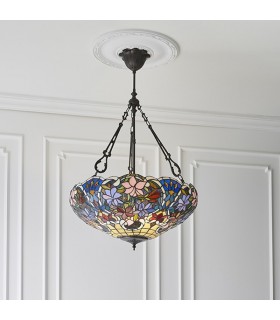 3 Light Large Inverted Ceiling Pendant Dark Bronze, Tiffany glass, E27 - 2
