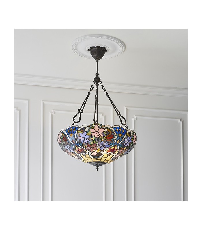 3 Light Large Inverted Ceiling Pendant Dark Bronze, Tiffany glass, E27 - 2