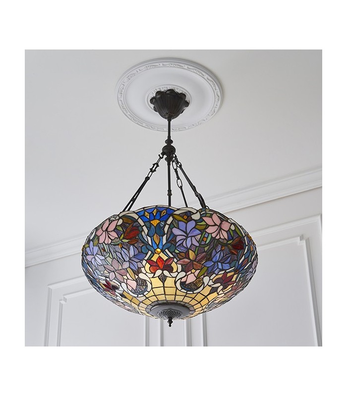 3 Light Large Inverted Ceiling Pendant Dark Bronze, Tiffany glass, E27 - 3