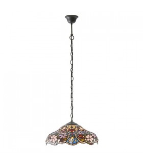 1 Light Medium Ceiling Pendant Dark Bronze, Tiffany glass, E27 - 2