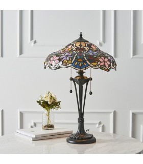 2 Light Medium Table Lamp Dark Bronze, Tiffany Glass, E27 - 2