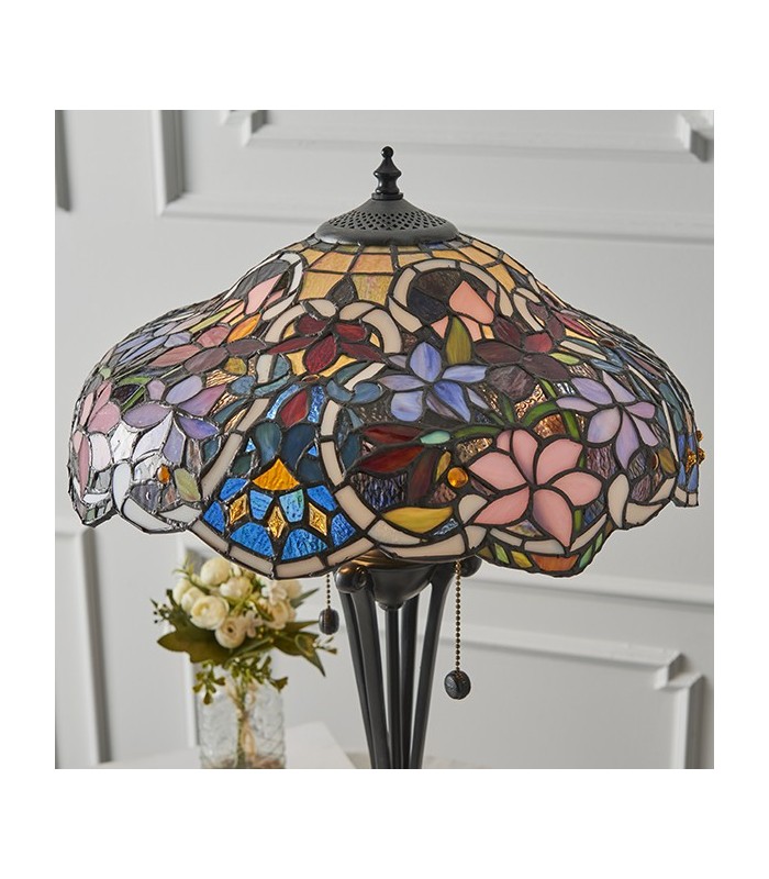 2 Light Medium Table Lamp Dark Bronze, Tiffany Glass, E27 - 3