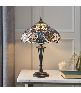 2 Light Small Table Lamp Dark Bronze, Tiffany Glass, E27 - 2