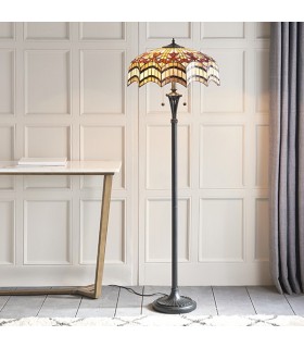 2 Light Floor Lamp Dark Bronze, Tiffany Glass, E27 - 2
