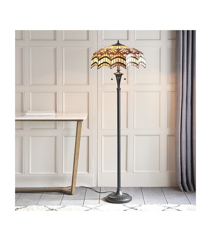 2 Light Floor Lamp Dark Bronze, Tiffany Glass, E27 - 2
