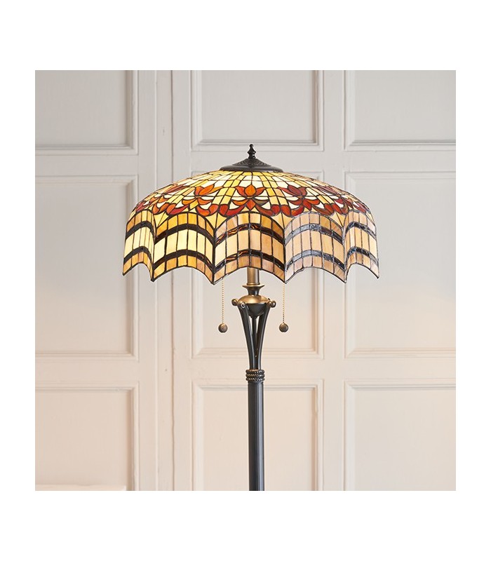 2 Light Floor Lamp Dark Bronze, Tiffany Glass, E27 - 3