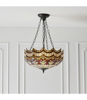 3 Light Large Inverted Ceiling Pendant Dark Bronze, Tiffany glass, E27 - 2