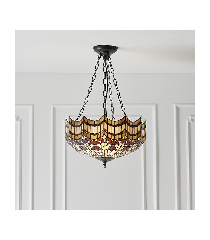 3 Light Large Inverted Ceiling Pendant Dark Bronze, Tiffany glass, E27 - 2